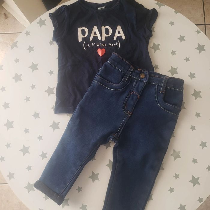 🌴 Ensemble jean et t-shirt j'aime papa taille 9 mois fille - photo numéro 2