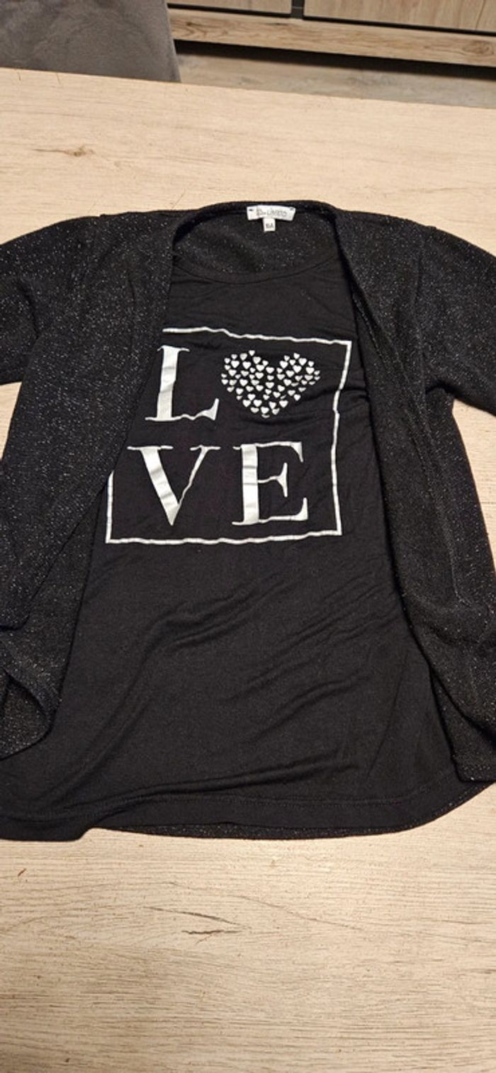 Gilet noir brillant avec t shirt, manches longues, Miss Liberto, taille 16 ou XS/S - photo numéro 3