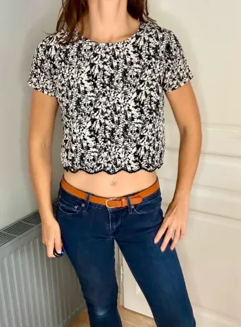Blouse courte Teddy Smith – imprimé noir & blanc – Taille 16 ans / XS