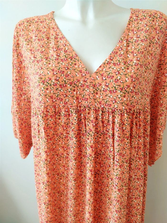 Robe longue ample col V coton style champêtre rétro vintage petites fleurs liberty - photo numéro 2