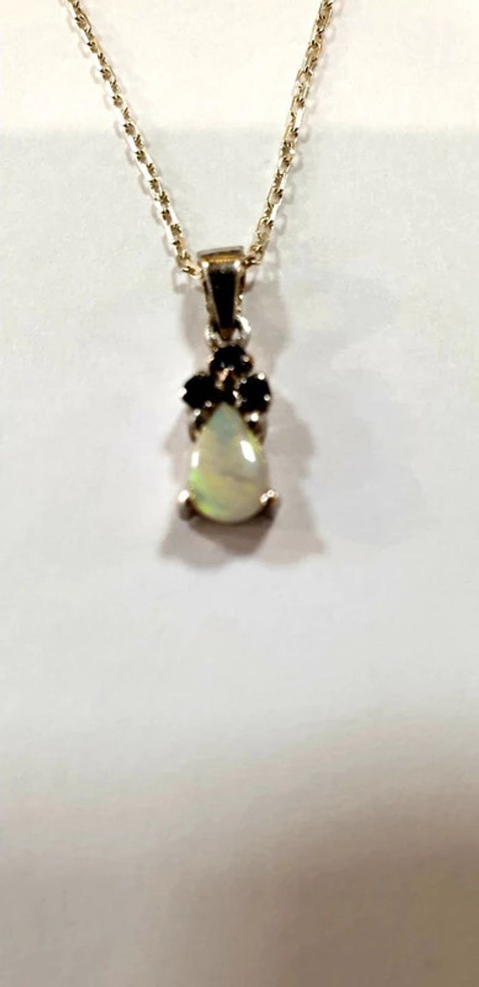Neuf: Superbe collier pendentif argent opale et saphir veritables