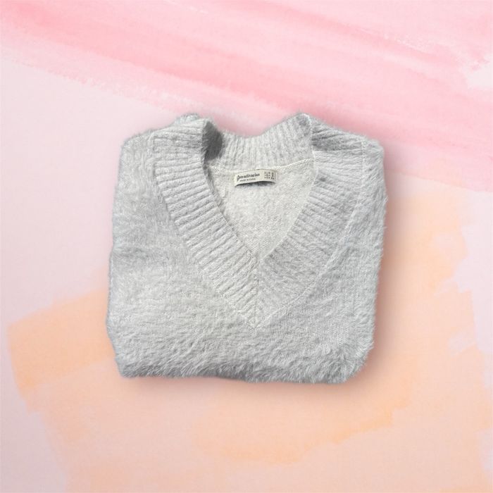 Pull duveteux blanc Stradivarius tout doux  – Taille S - photo numéro 4