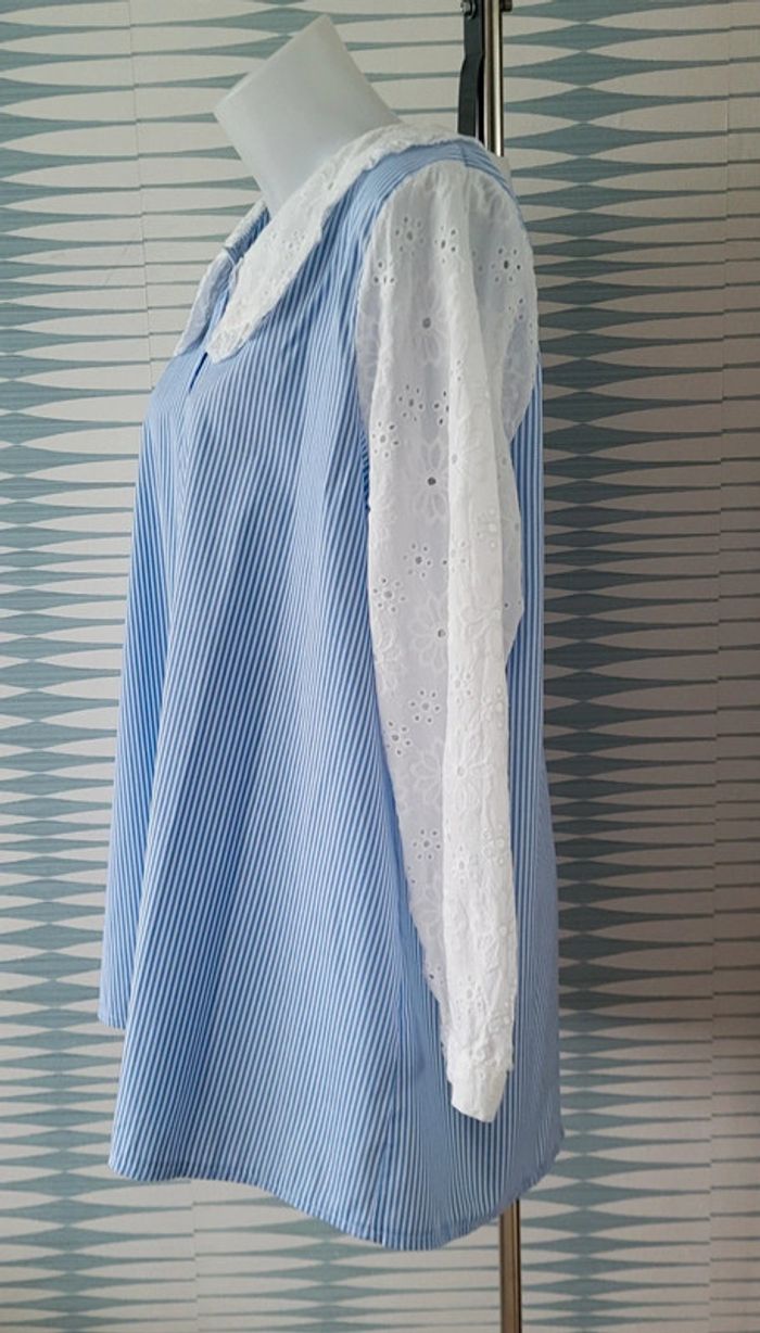 Chemise rayée à col et manches en dentelle neuve avec étiquette TU (44/50) Pépouz' by Loicïa Curve - photo numéro 11
