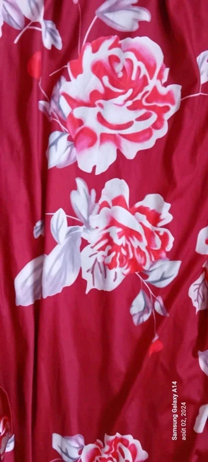 Robe très longue viscose motif roses bordeaux femme L - photo numéro 7