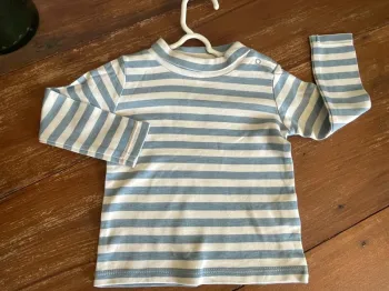 T-shirt manches longues rayé bleu et blanc à col in extenso 12 mois