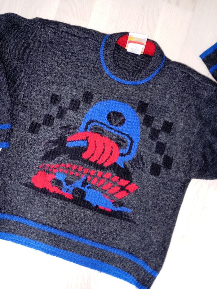 Pull épais gris chiné foncé motif F1 Marèse 
T. 10 ans - photo numéro 2