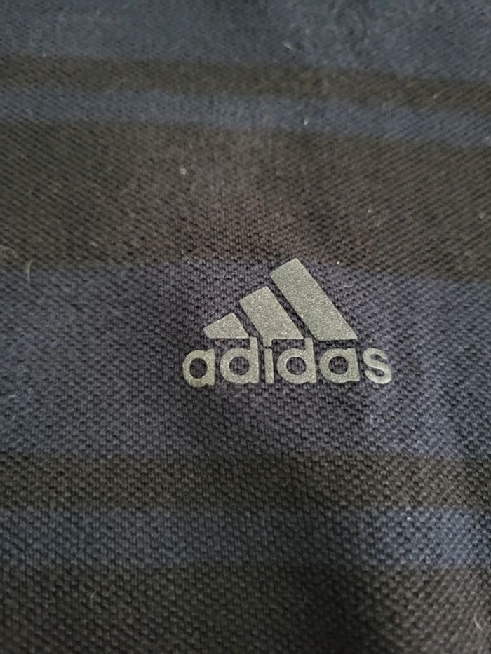 Polo Adidas à rayures noires et bleues marines 100% coton - L - photo numéro 3