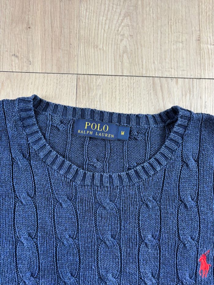 Pull Ralph Lauren Torsadé bleu marine logo rouge brodé Taille M - photo numéro 3
