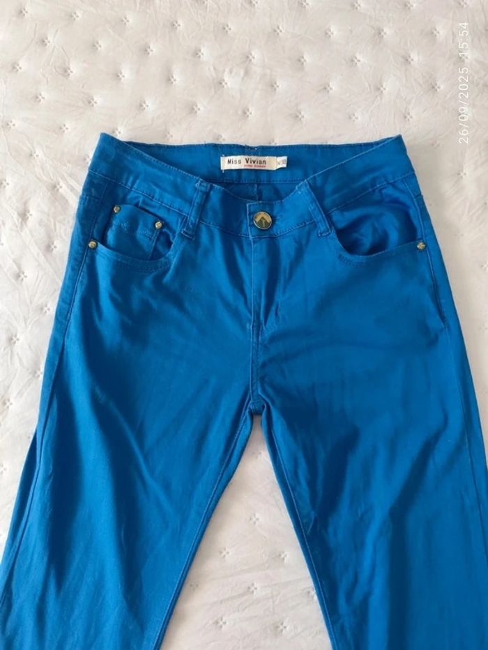 Pantalones de tiro medio / bajo de color azul eléctrico Vintage - photo numéro 2