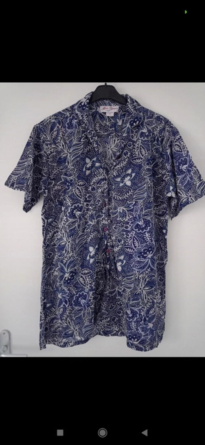 Tunique fleurie blanche et bleu