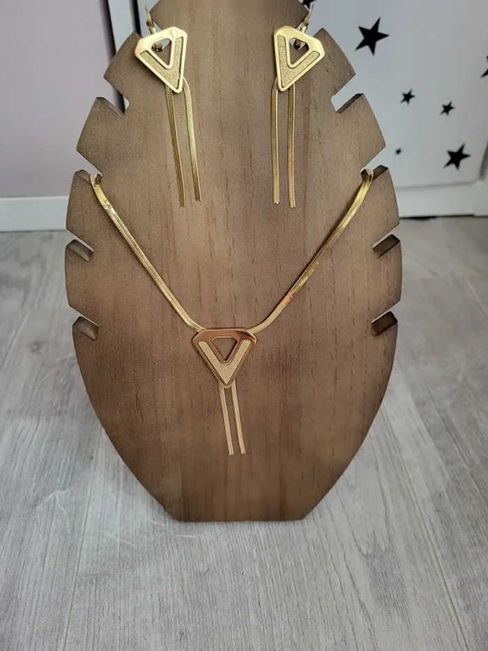 Parure collier et boucle d'oreilles assortis acier inoxydable doré - photo numéro 2