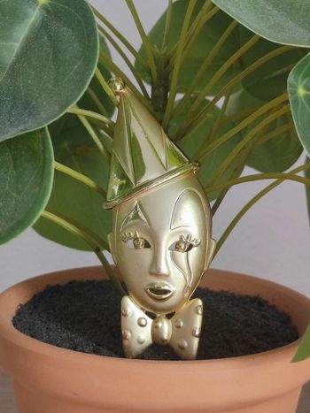 Broche épingle Pierrot clown larme 1950 1980 doré Vintage