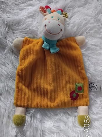 Doudou plat girafe jaune et vert - Mots d Enfants