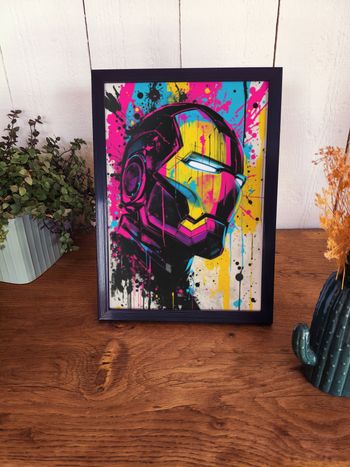 Affiche poster A4 (21×29,7 cm) Iron Man Marvel street art coloré – déco murale geek gaming