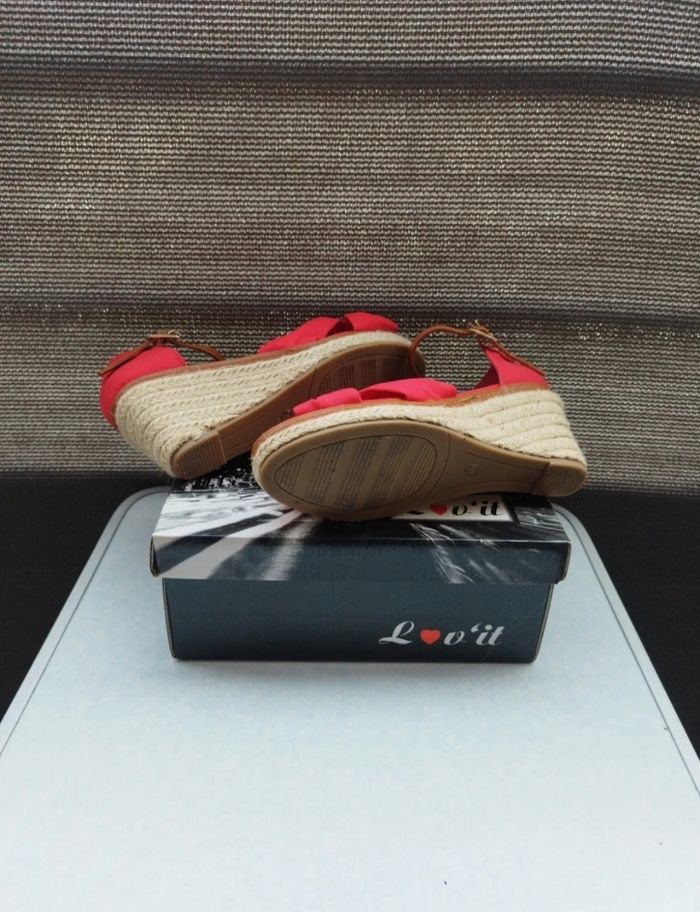 Sandale talon compensé rouge - photo numéro 4