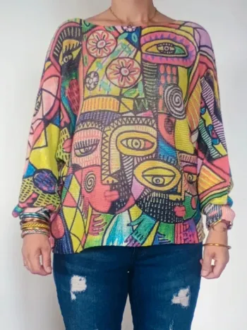 pull large multicolore à motif L