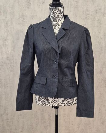 Veste blazer Cintré noir a fine rayure promod épaules bouffantes taille 38
