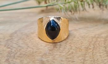Grosse bague large plaqué or et agate neuve taille 56 neuve