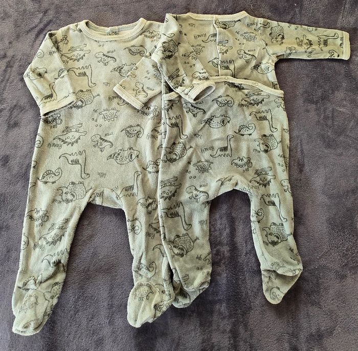 Pyjama effet velours manches longues vert kaki (lot de 2) - photo numéro 2
