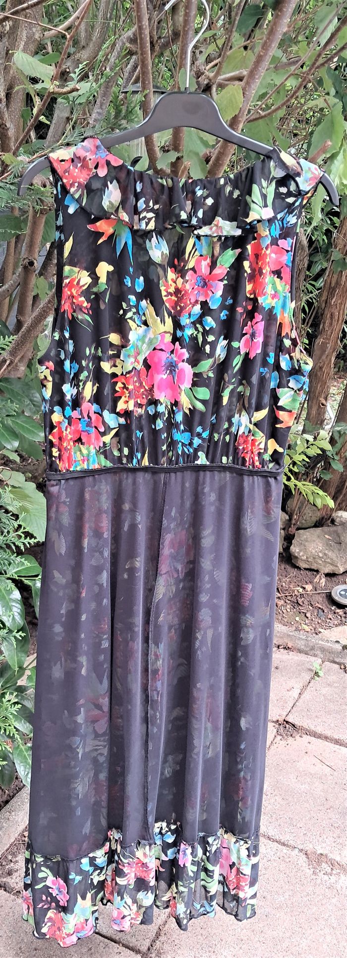 Robe noir imprimée fleurs multicolores - photo numéro 2