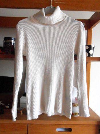 Sweat femme, blanc crème, taille XS 34, col roulé