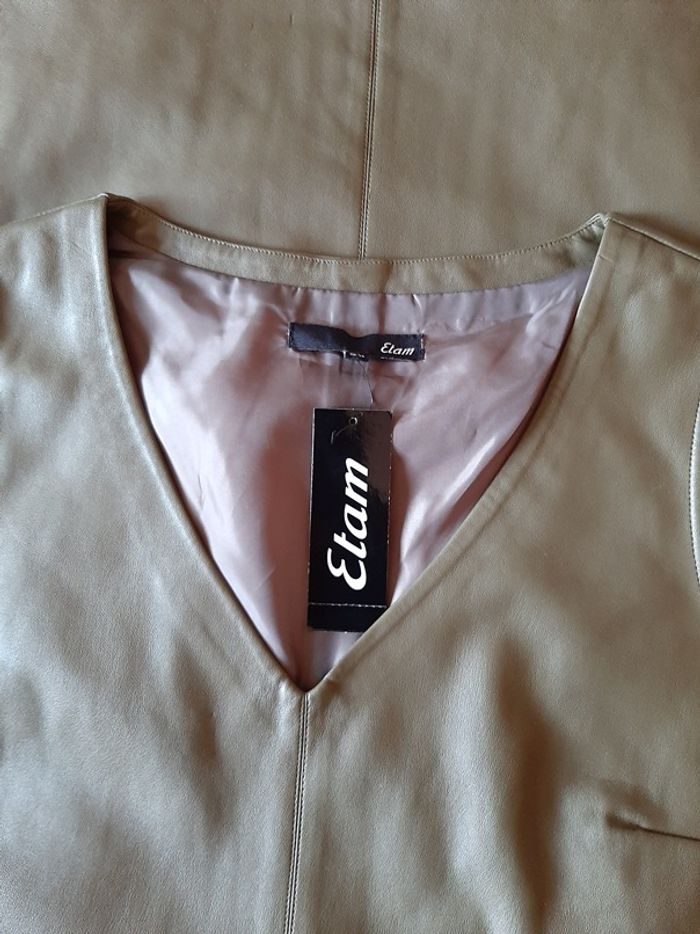 Etam -Robe Urban simili cuir - kaki T42 - photo numéro 8