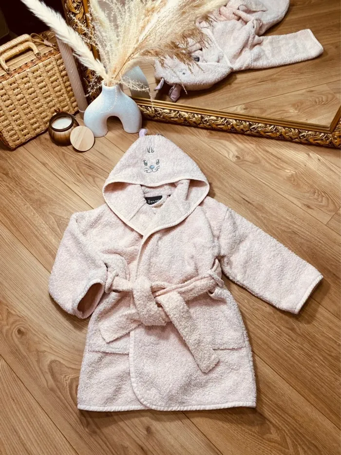 Taille 4 ans peignoir éponge fille maison sensei rose pâle * chat * 🩷