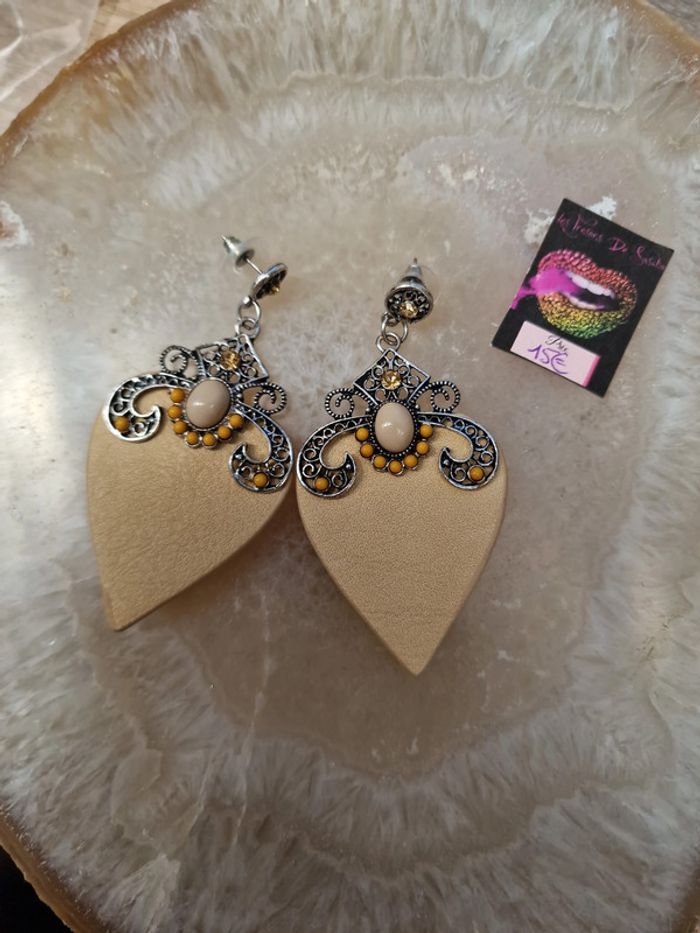 Boucles D'oreilles Boheme Cuirs Beige - photo numéro 5