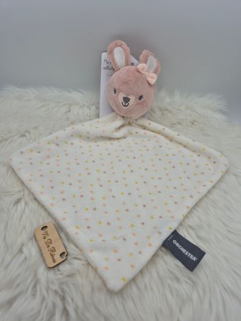 Doudou plat losange Lapin Rose blanc à pois Orchestra 
