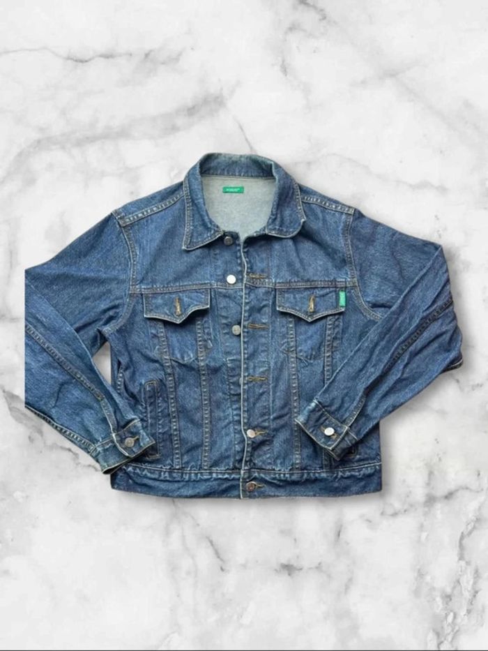 Veste en Jean Vintage Benetton Denim Bleu Brut – Taille M