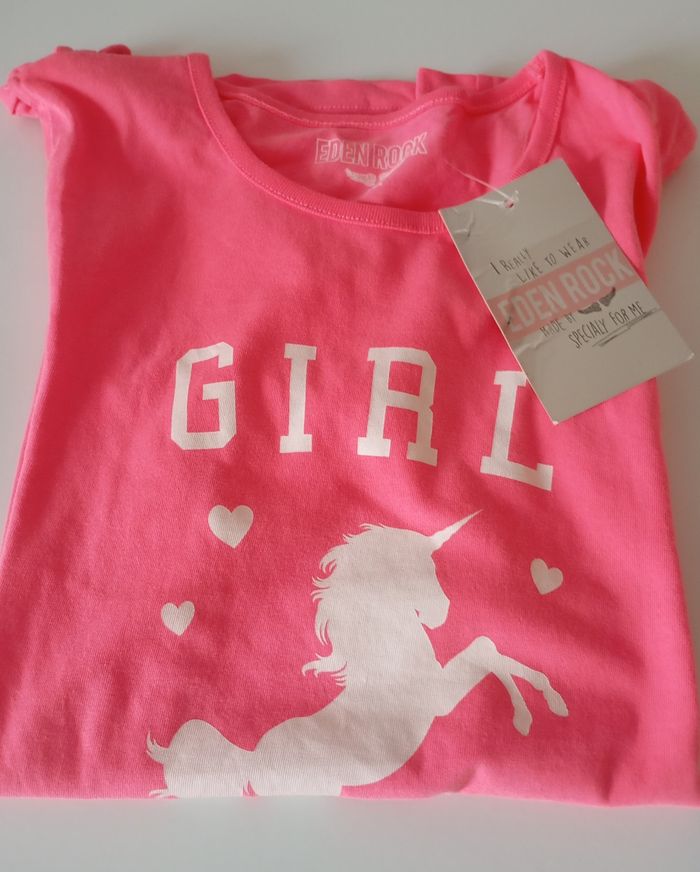 Tee-shirt manches courtes. 14 ans . Rose vif fluo. Motif licorne . Neuf - photo numéro 9