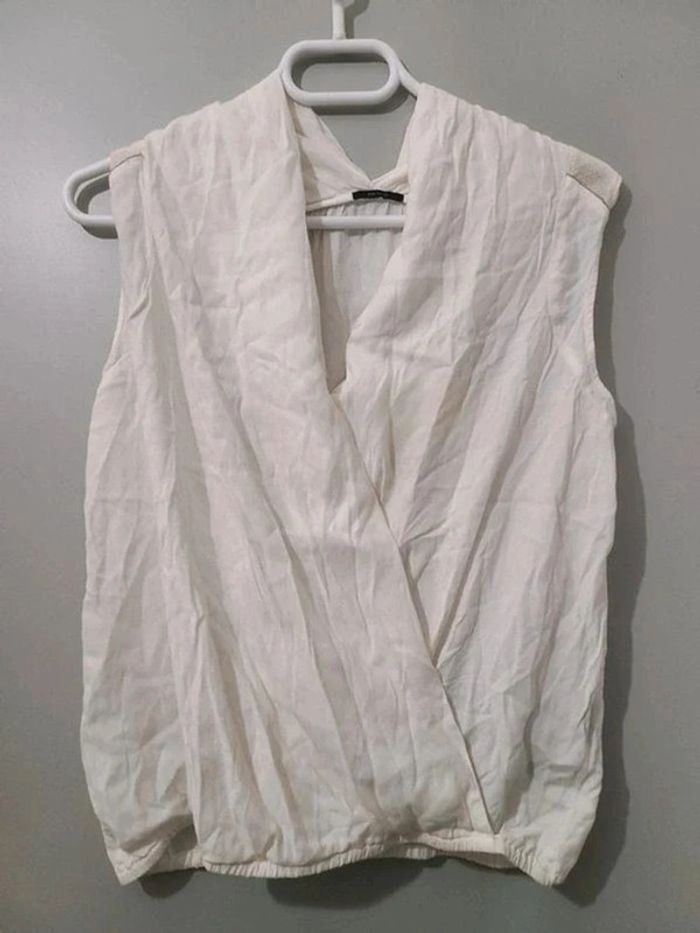 Blouse top forme cache coeur sans manches ikks taille 36 blanche