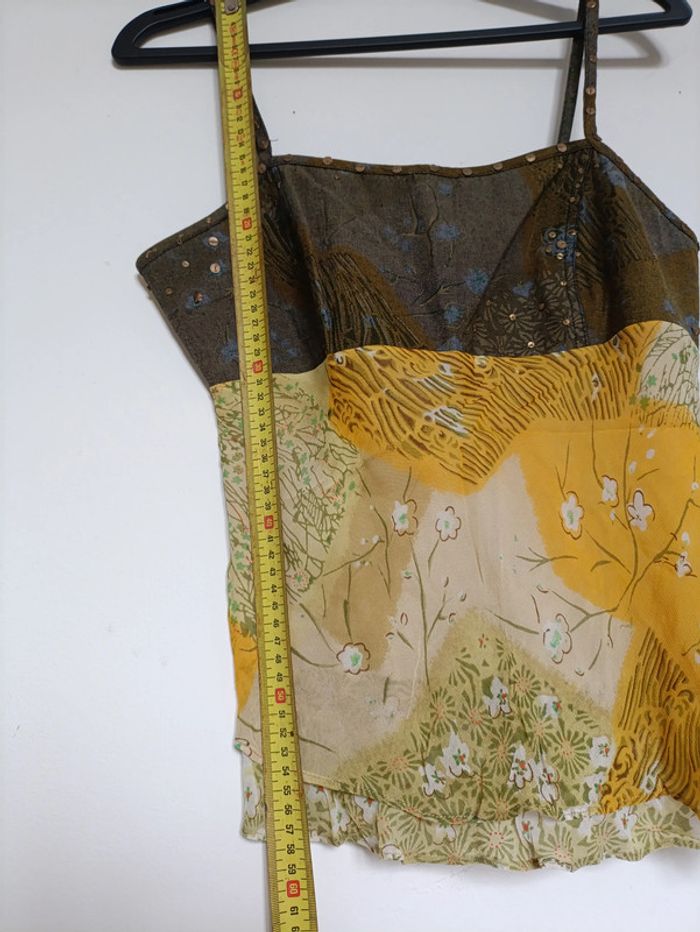 Top à sequins jaune et kaki imprimé fleurs vintage old school - photo numéro 6