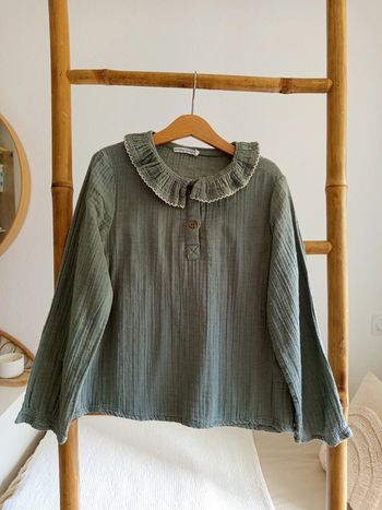 Blouse chemise en gaze de coton kaki & plumetis Monoprix Teens Bio 10 ans