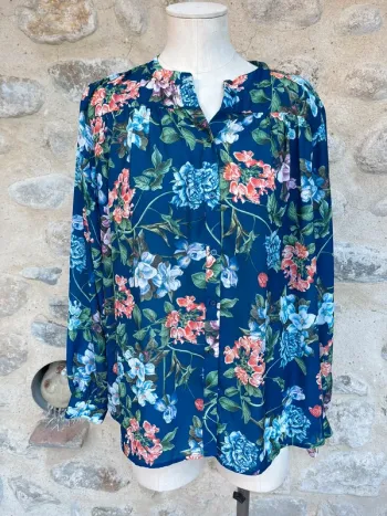 H&M - Blouse chemise bleu marine à fleurs motif floral