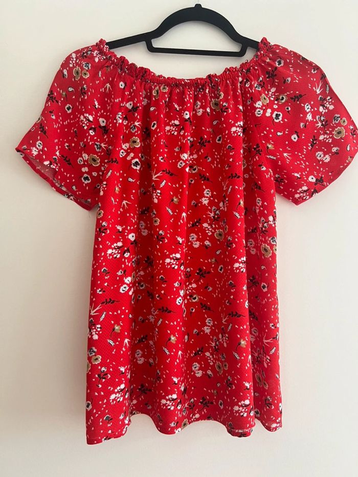 T-shirt rouge à fleurs Caroll - Taille 36 - photo numéro 9