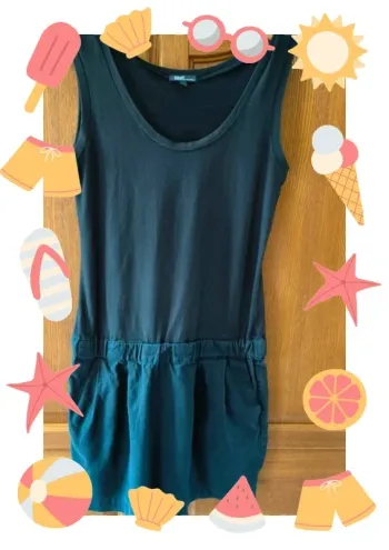 Robe noire bi matière lin et coton