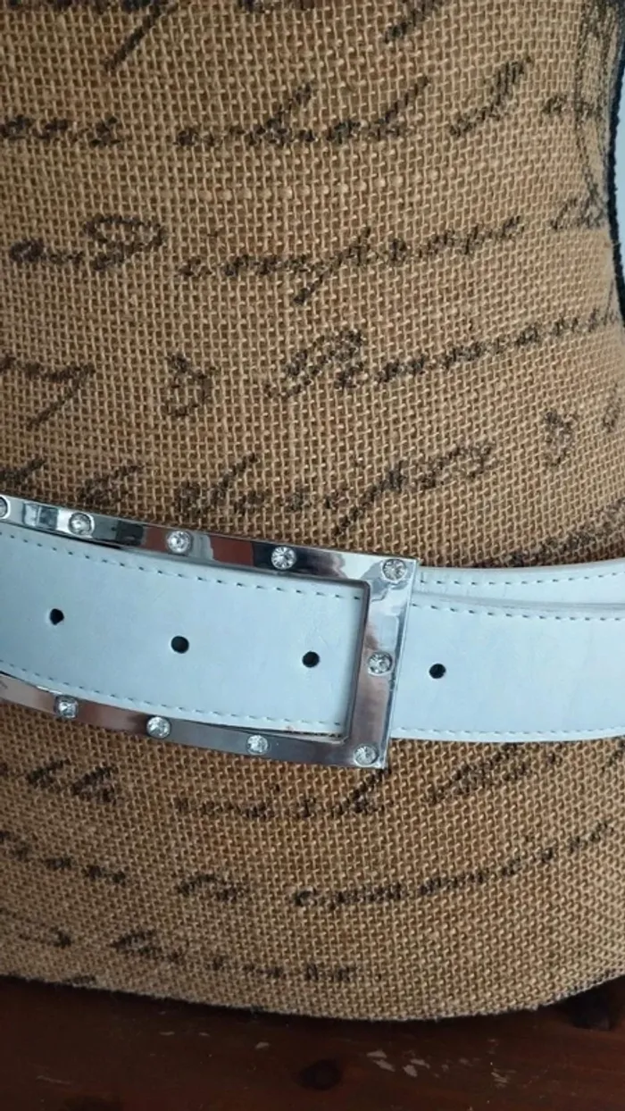 Ceinture blanche boucle rectangle strass 90 cm - photo numéro 9