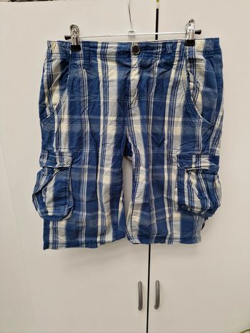 Short Bermuda Cargo Bleu Marine Carreaux Beige