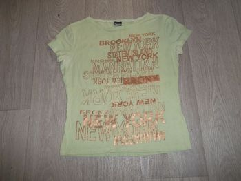 Tee shirt SILVER vert pâle lettres mordorées "NEW YORK" taille L TBE