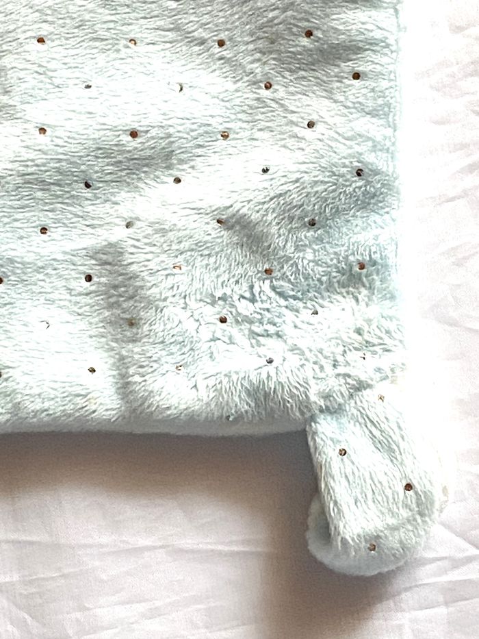 Petit Chaton Chat Gris Doudou Mouchoir Bleu Pailleté Blanc Animal Faune Peluche Petits Enfants Bébés - photo numéro 5