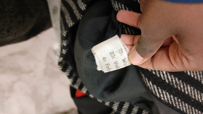 Veste manteau vintage en laine mélanger motif chevron rayé noir - photo numéro 9