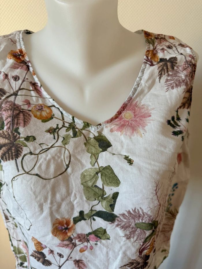 Débardeur beige à fleur en bon état koton taille 42 - photo numéro 3