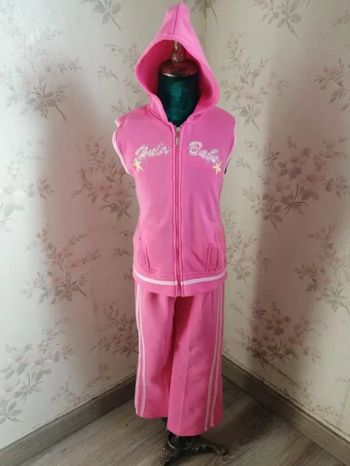 Ensemble de jogging veste manches courtes à capuche et pantalon rose / sans marque / (8ans) - photo numéro 2