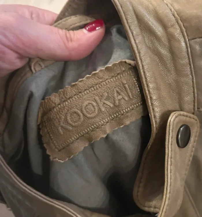 Kookai veste en cuir beige kaki , femme taille 38 - photo numéro 6