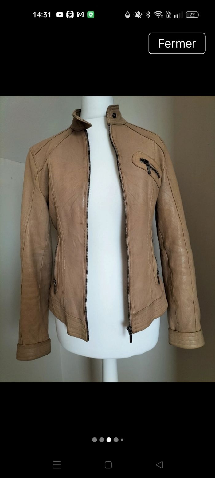 Perfecto cuir beige véritable - photo numéro 3