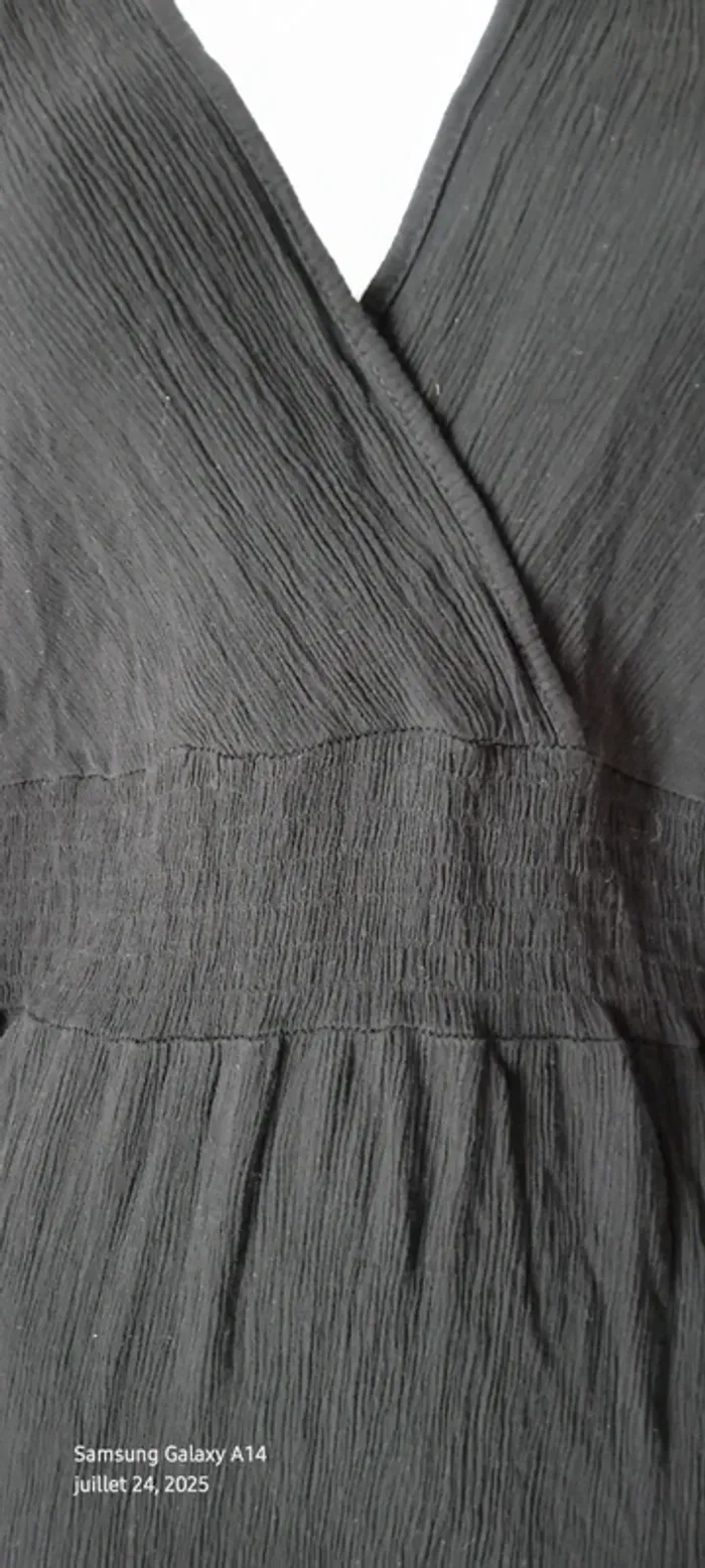 Robe noire très longue effet plissé cache cœur taille smock femme 38/40 made in italy - photo numéro 13