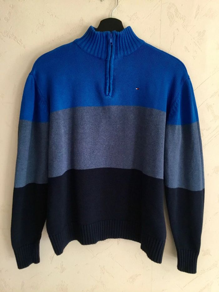 Pull 1/4 zip enfant Tommy Hilfiger tricolore taille XL O71 - photo numéro 2