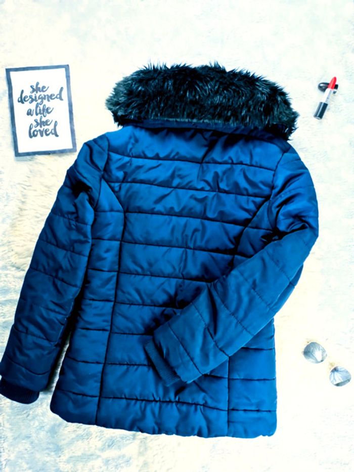 Blouson bleu marine avec fausse fourrure noire-T.S ou T.36 🖤 - photo numéro 4