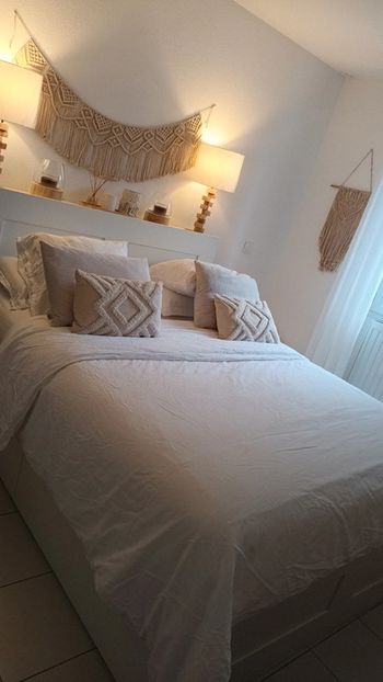 Magnifique parure de lit 100 % coton lavé blanc